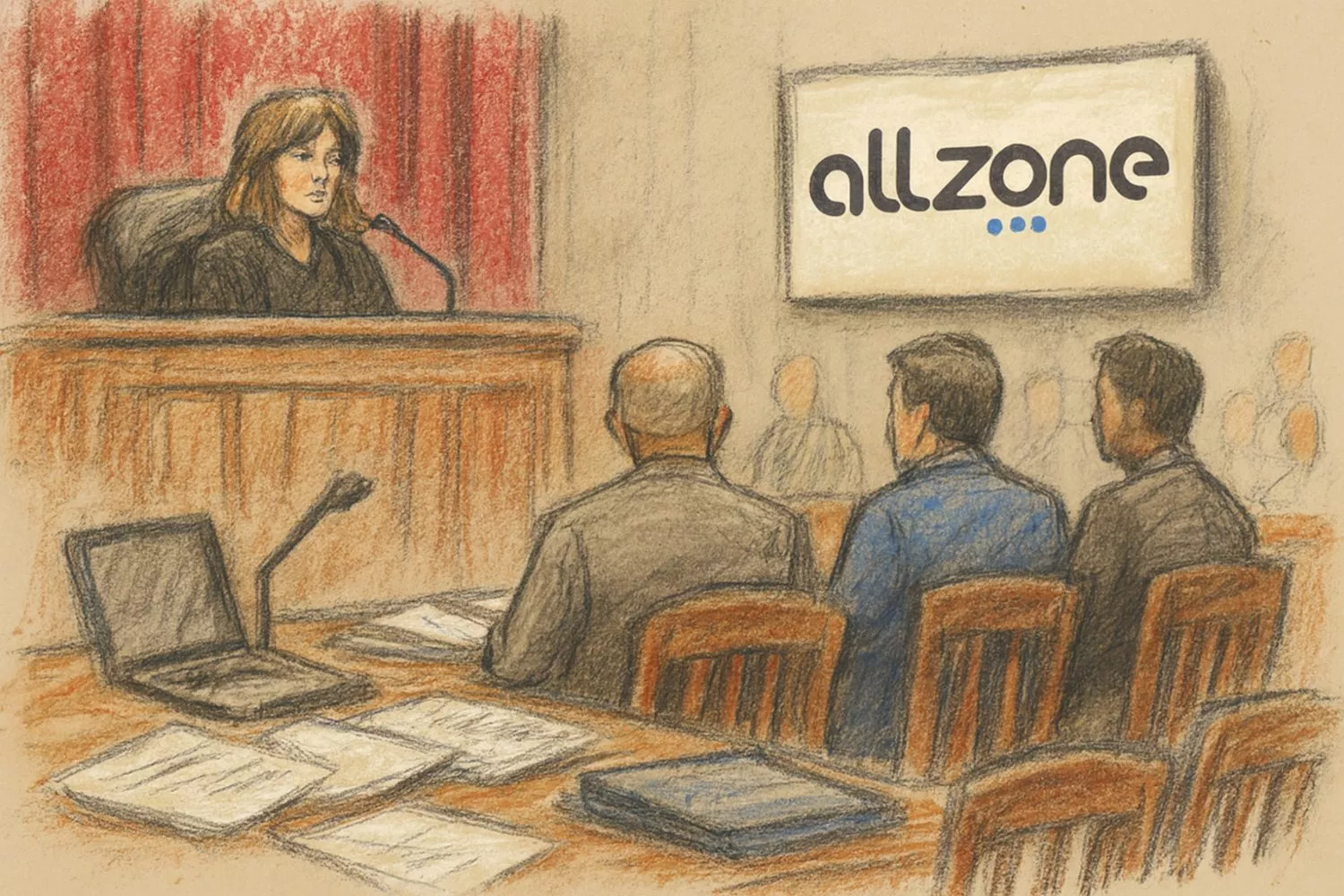 Un 'courtroom sketch' del juicio de AllZone / CONSUMIDOR GLOBAL - IA