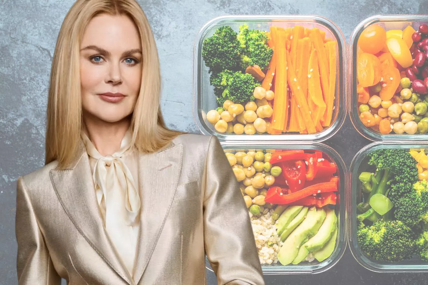 La actriz Nicole Kidman y diferentes alimentos / Montaje CONSUMIDOR GLOBAL