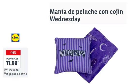 Cojín y manta de la serie 'Miércoles'/ LIDL Cojín y manta de la serie 'Miércoles'/ LIDL