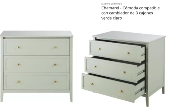 Cómoda compatible con cambiador de 3 cajones verde claro/ MAISONDUMONDE Cómoda compatible con cambiador de 3 cajones verde claro/ MAISONDUMONDE