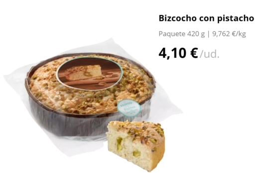 Bizcocho con pistacho/ MERCADONA Bizcocho con pistacho/ MERCADONA
