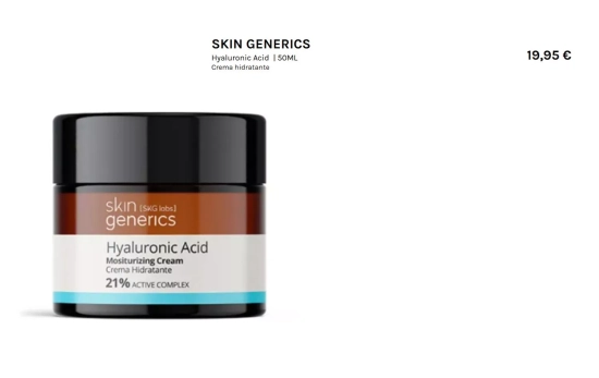 Crema hidratante con Ácido Hialurónico Skin Generics/ DRUNI
