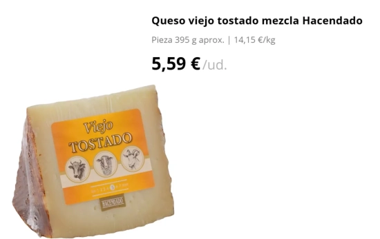 Queso viejo tostado mezcla Hacendado/ MERCADONA Queso viejo tostado mezcla Hacendado/ MERCADONA
