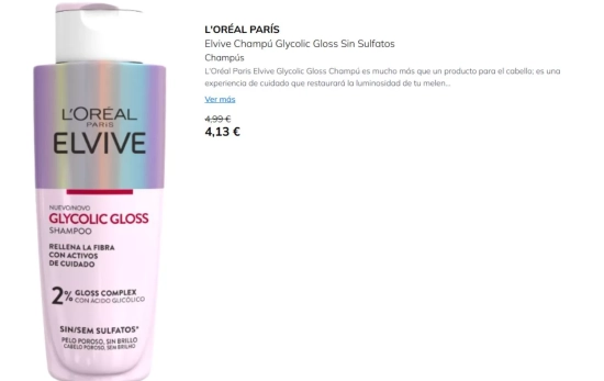 Elvive Champú Glycolic Gloss Sin Sulfatos/ PRIMOR Elvive Champú Glycolic Gloss Sin Sulfatos/ PRIMOR