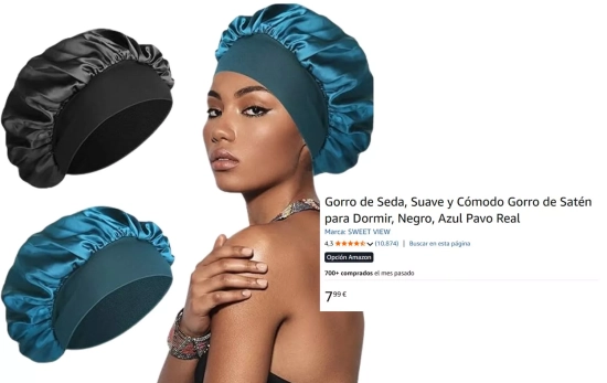Gorro satén para dormir/ AMAZON Gorro satén para dormir/ AMAZON