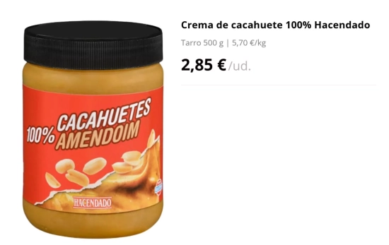 Crema de cacahuete 100% Hacendado/ MERCADONA Crema de cacahuete 100% Hacendado/ MERCADONA