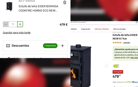 El producto de Daniel Mullor en el carrito (479 euros) y el precio del mismo producto durante la cam