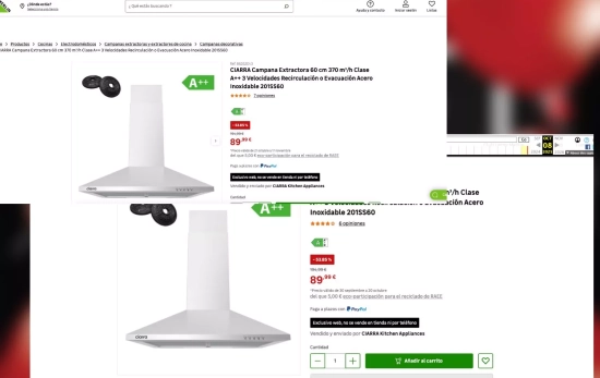 El producto de Daniel Mullor en el carrito (479 euros) y el precio del mismo producto durante la cam (1)