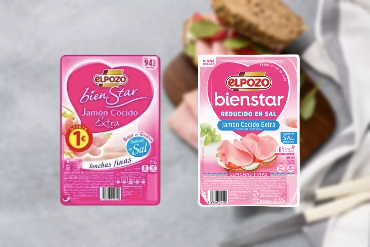 Dos envases del jamón york de El Pozo, que ha reducido la cantidad 20 gramos / CG