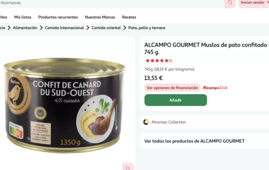 Muslos de pato confitado elegido por la IA / ALCAMPO