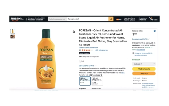 Ambientador Foresan Orient vendido en Amazon / AMAZON Ambientador Foresan Orient vendido en Amazon / AMAZON