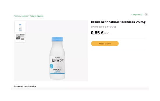 Bebida kéfir natural de Hacendado / MERCADONA Bebida kéfir natural de Hacendado / MERCADONA