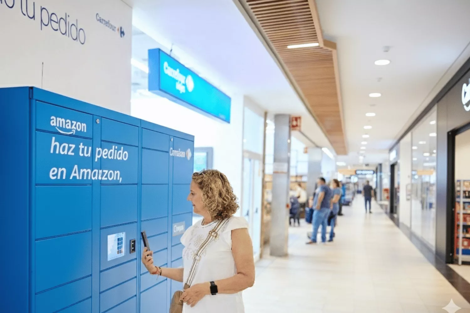 Una persona frente a una de las taquillas de Amazon en Carrefour / CARREFOUR