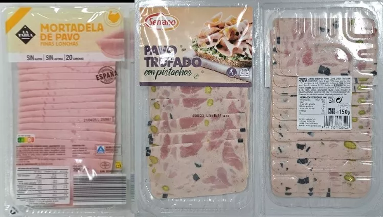 Imagen de tres de los embutidos afectados y distribuidos por los supermercados Dia y Aldi