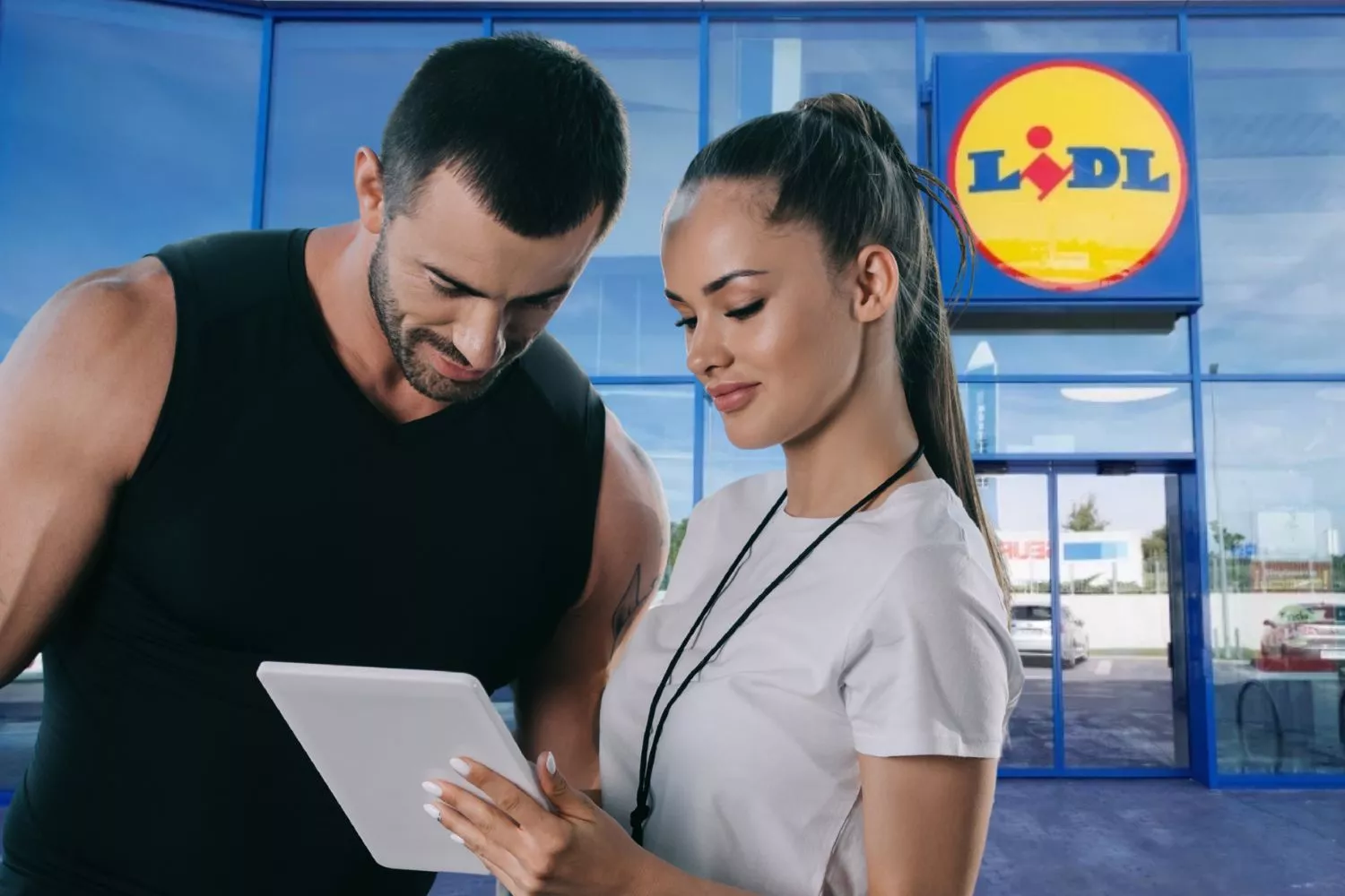  Fotomontaje de un supermercado Lidl junto a dos deportistas / Montaje Consumidor Global