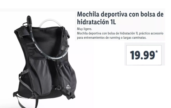 Mochila deporte hidratación/ LIDL