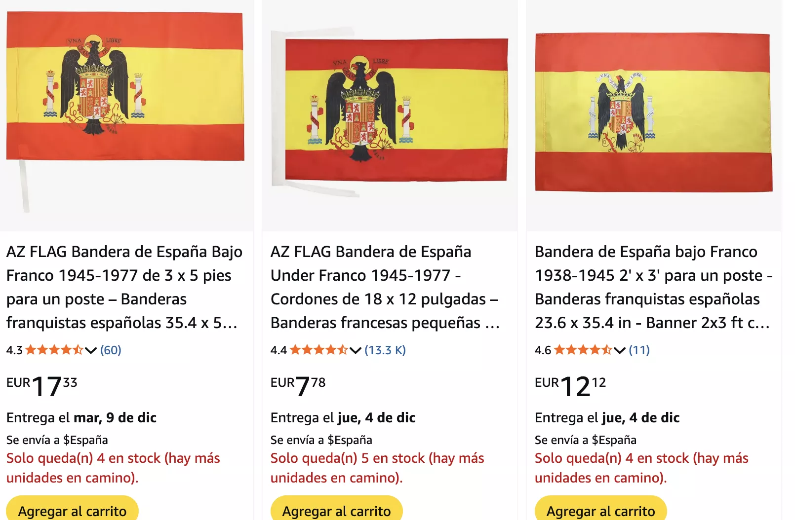 Venta de banderas franquistas en Amazon