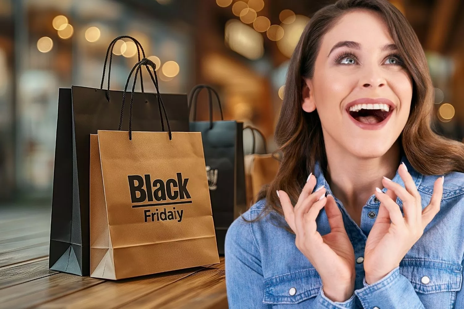Una persona sorprendida por la cantidad de productos vendidos con descuento en el Black Friday 2025/ Montaje Consumidor Global