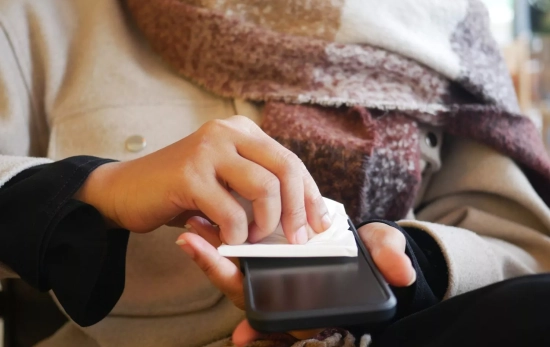 Una persona secando la pantalla de humedad en su teléfono/ CANVA Una persona secando la pantalla de humedad en su teléfono/ CANVA