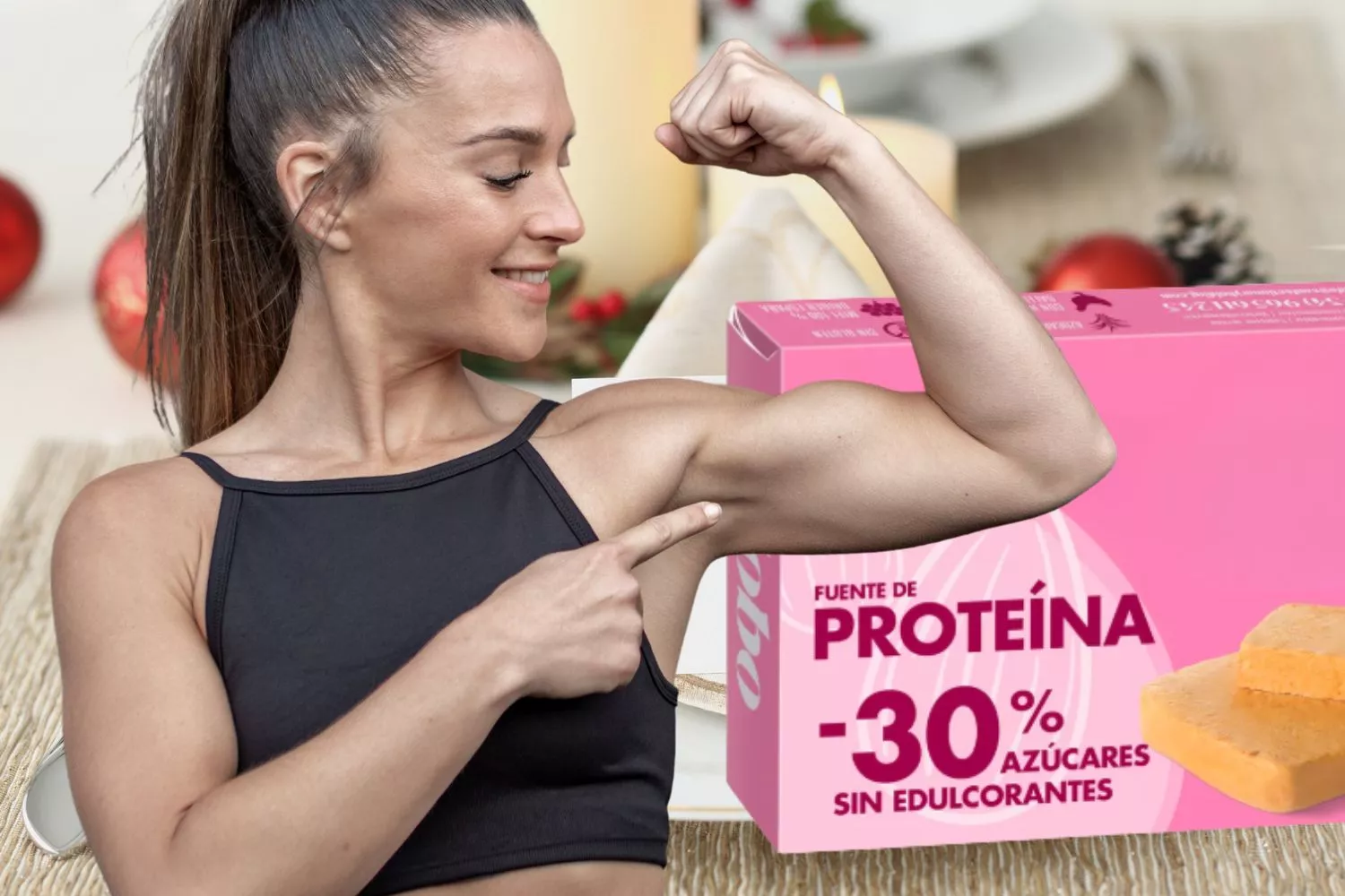 Una consumidora fit muestra que turrón come con más proteínas y menos azúcar /Montaje Consumidor Global