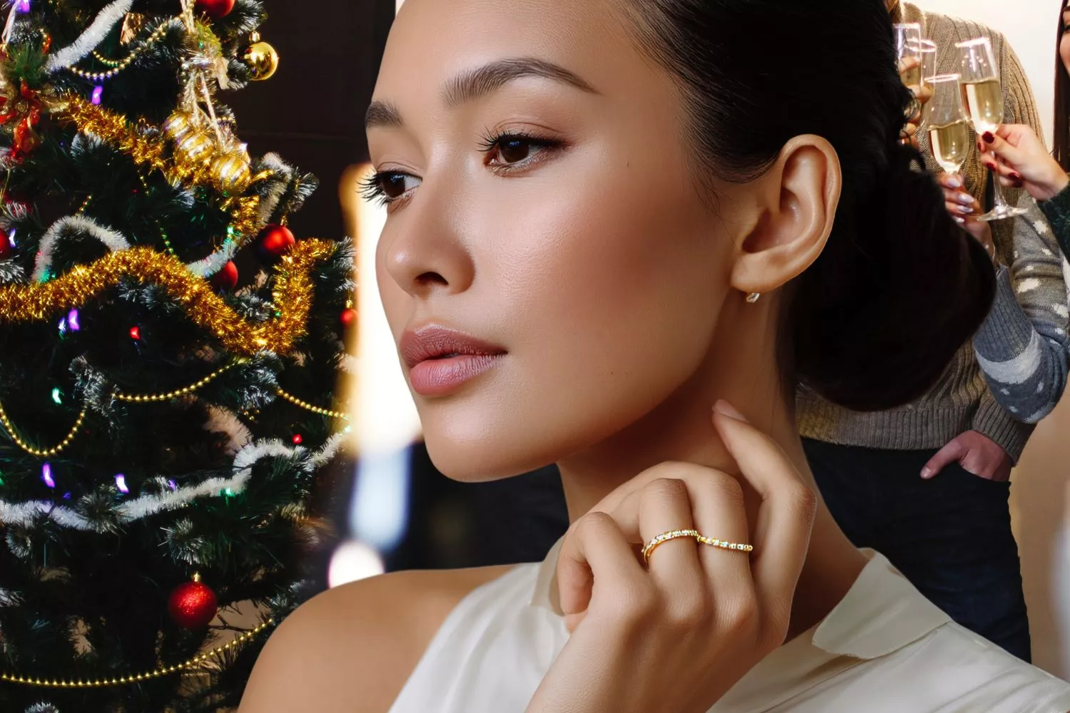 Una mujer que sabe cómo vestir perfecta en la cena de Navidad de su empresa/ Montaje Consumidor Global