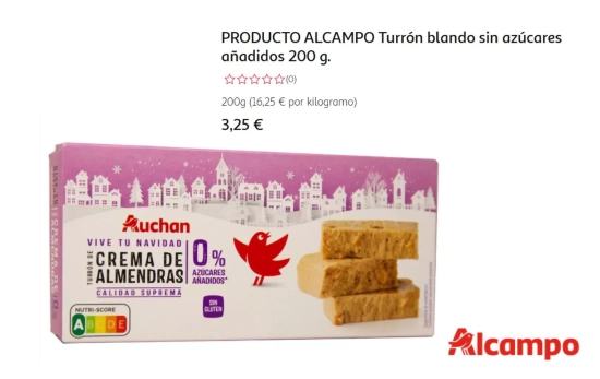 Turrón 0 azúcares añadidos/ ALCAMPO Turrón 0 azúcares añadidos/ ALCAMPO