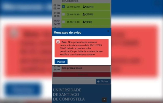 El mensaje con el castigo del gimnasio de la Universidad de Santiago de Compostela (USC) El mensaje con el castigo del gimnasio de la Universidad de Santiago de Compostela (USC)