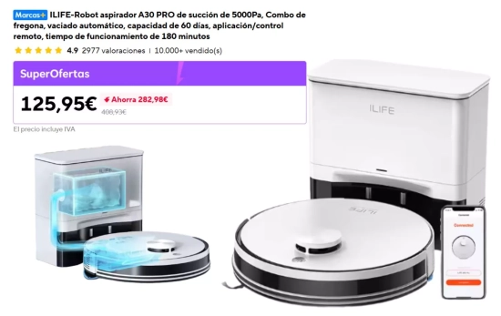 ILIFE-Robot aspirador A30 PRO de succión de 5000Pa, Combo de fregona, vaciado automático, capacidad de 60 días/ ALIEXPRESS ILIFE-Robot aspirador A30 PRO de succión de 5000Pa, Combo de fregona, vaciado automático, capacidad de 60 días/ ALIEXPRESS