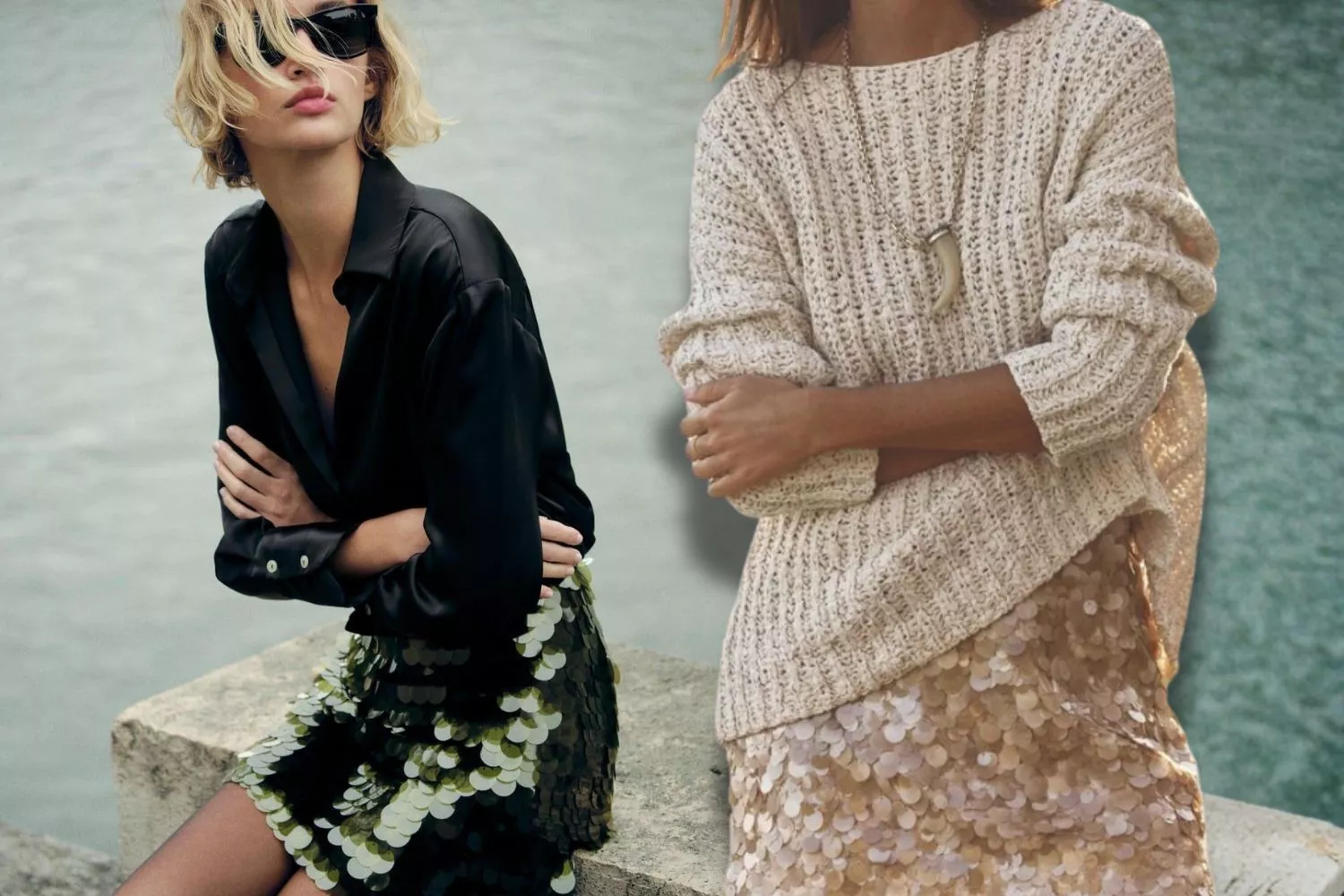 Dos mujeres luciendo la falda viral que todas querremos llevar esta Navidad / Montaje Consumidor Global