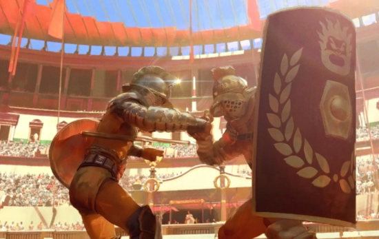 Recreación de una batalla de gladiadores en el Coliseo romano / CEDIDA Recreación de una batalla de gladiadores en el Coliseo romano / CEDIDA