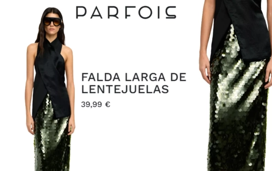 Falda midi brillo lentejuela/ PARFOIS Falda midi brillo lentejuela/ PARFOIS