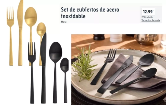 Set de cubiertos de acero inoxidable para 4 personas en negro o dorado/ LIDL Set de cubiertos de acero inoxidable para 4 personas en negro o dorado/ LIDL