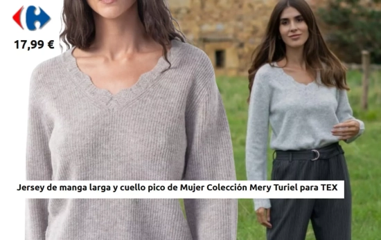Jersey de manga larga y cuello pico de Mujer Colección/ CARREFOUR Jersey de manga larga y cuello pico de Mujer Colección/ CARREFOUR