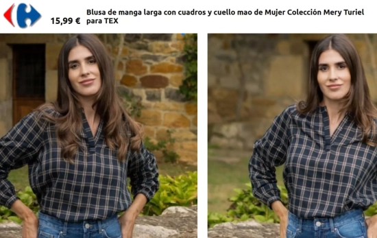 Blusa de manga larga con cuadros y cuello mao/ CARREFOUR Blusa de manga larga con cuadros y cuello mao/ CARREFOUR