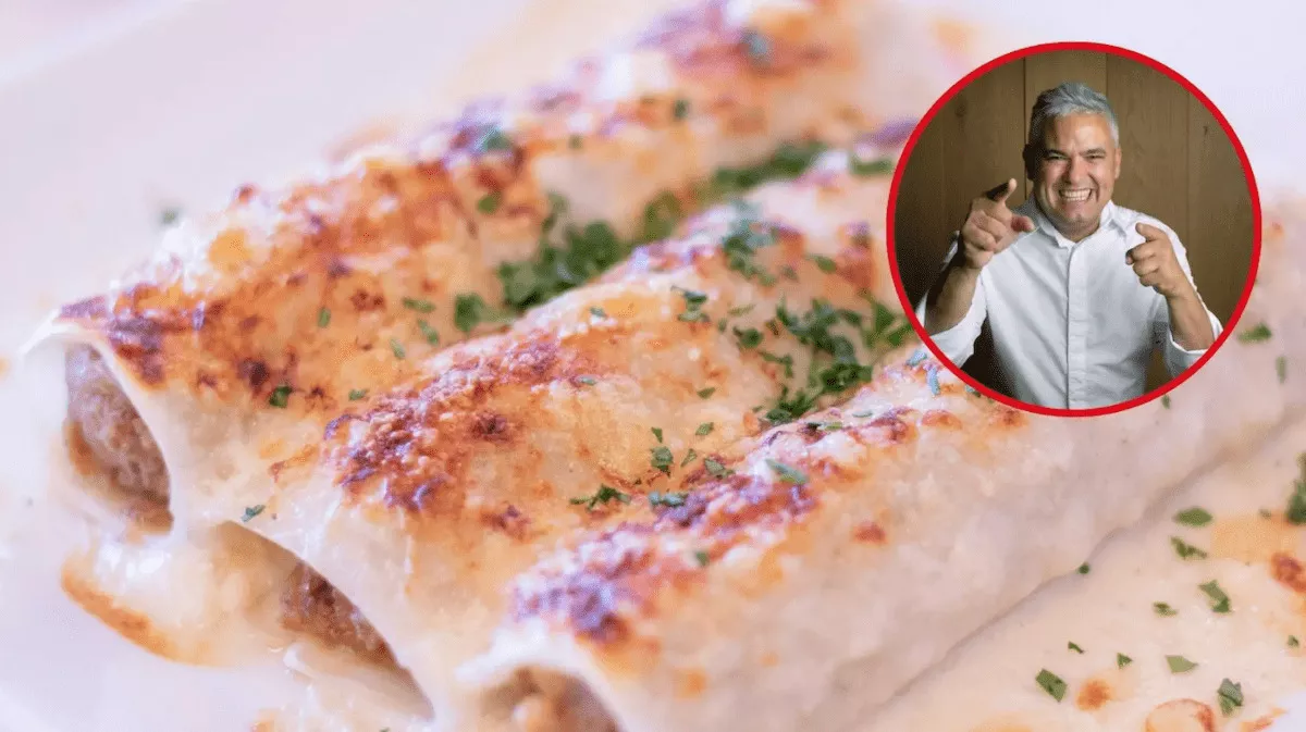 Fotomontaje de un plato de canelones y el chef Nandu Jubany / CG