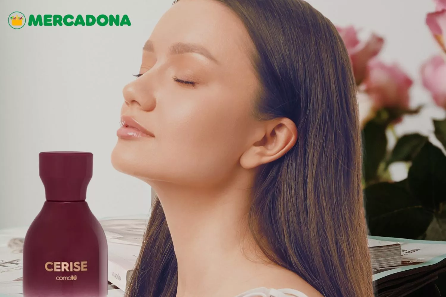 Una mujer con un perfume de Mercadona / Montaje Consumidor Global