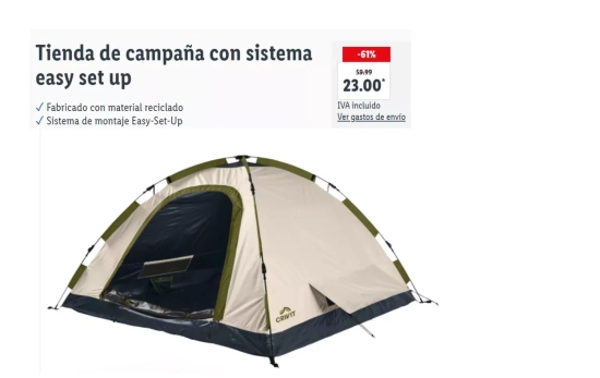 Tienda de campaña para escapada en la montaña/ LIDL