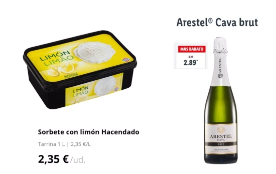 Sorbete de limón de Mercadona y Cava rebajado de precio en el Lidl/ Montaje Consumidor Global