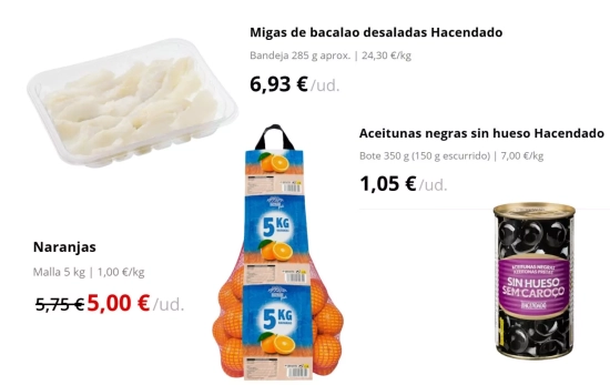 Ingredientes para ensalada de bacalao y naranja/ MERCADONA