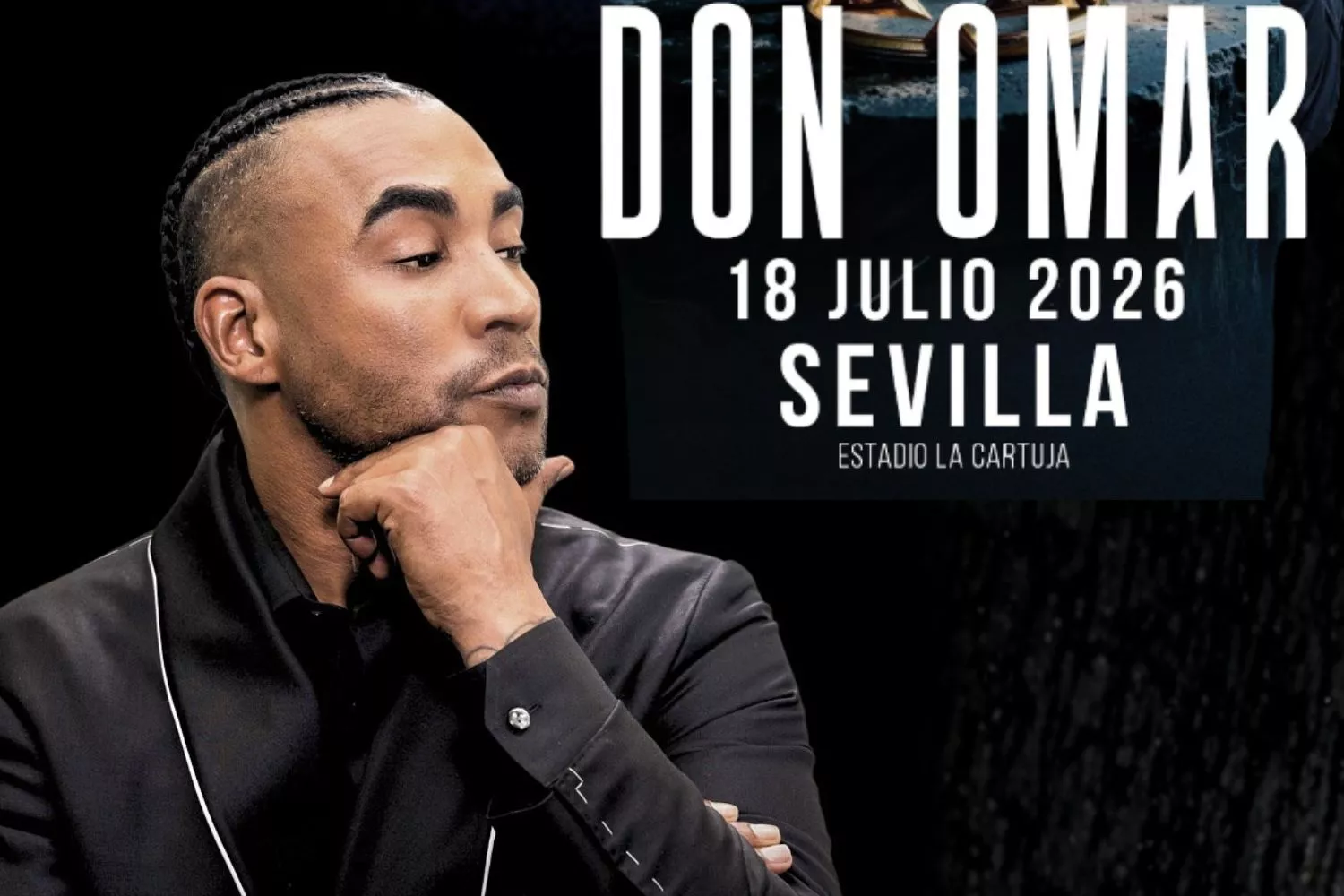 Don Omar y un cartel anunciando su concierto en Sevilla/ Montaje Consumidor Global