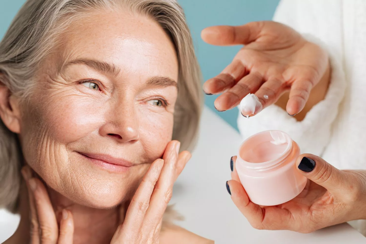  Una mujer se aplica una crema antiarrugas / Montaje CONSUMIDOR GLOBAL