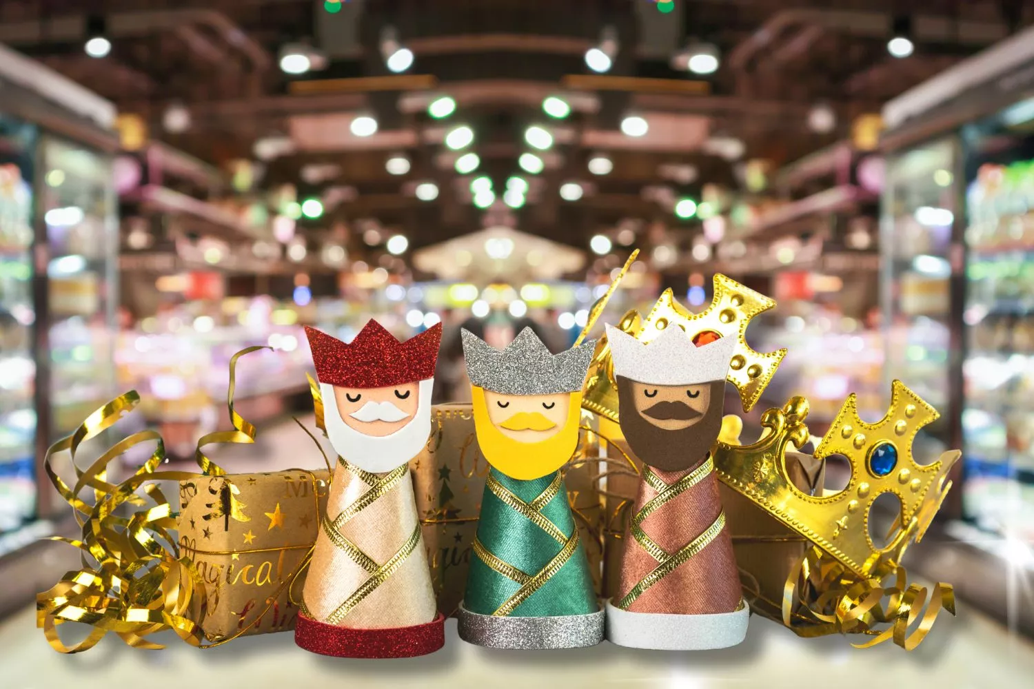 Los Reyes Magos en un supermercado / Montaje Consumidor Global