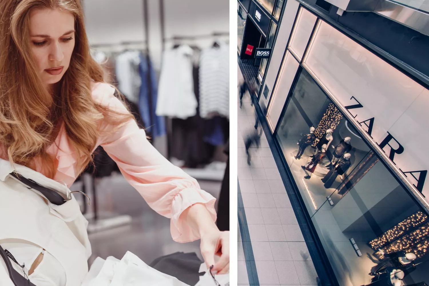 Una mujer comprando en las rebajas de enero en Zara/ Montaje Consumidor Global