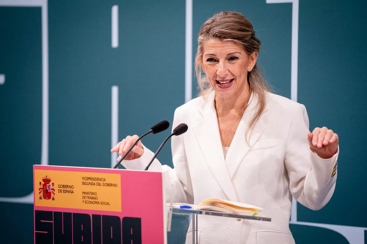 La vicepresidenta segunda y ministra de Trabajo y Economía Social, Yolanda Díaz, durante la presenta