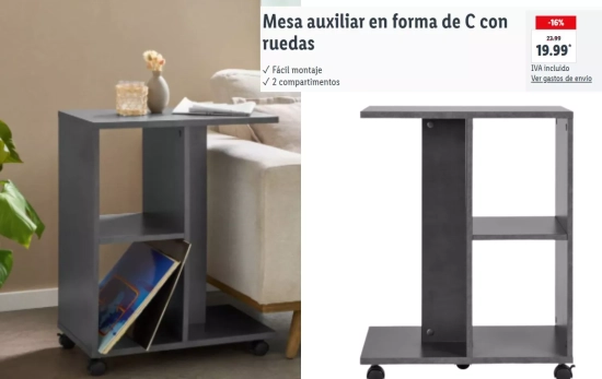 Mesa auxiliar en forma de C con ruedas/ LIDL Mesa auxiliar en forma de C con ruedas/ LIDL