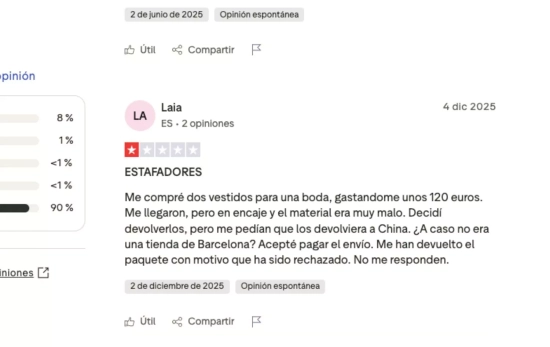 Otra opinión negativa sobre Anna Barcelona en Trustpilot / TRUSTPILOT