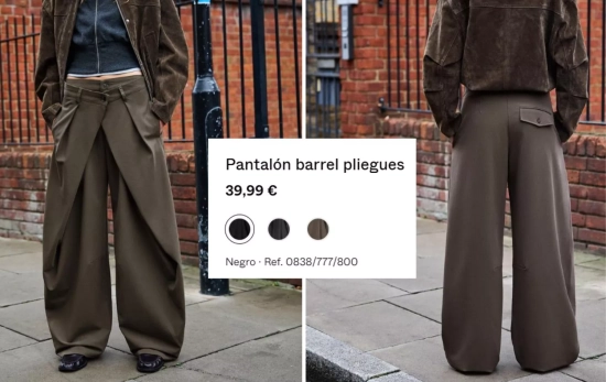 Pantalón barrel pliegues/ BERSHKA