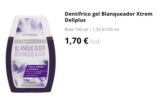 Dentífrico gel Blanqueador Xtrem Deliplus/ MERCADONA