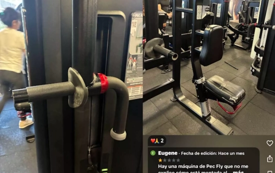 La máquina de pectoral que VivaGym ha montado con el agarre al revés / Montaje CG La máquina de pectoral que VivaGym ha montado con el agarre al revés / Montaje CG