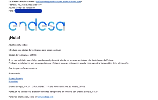 Correo falso de Endesa CEDIDA